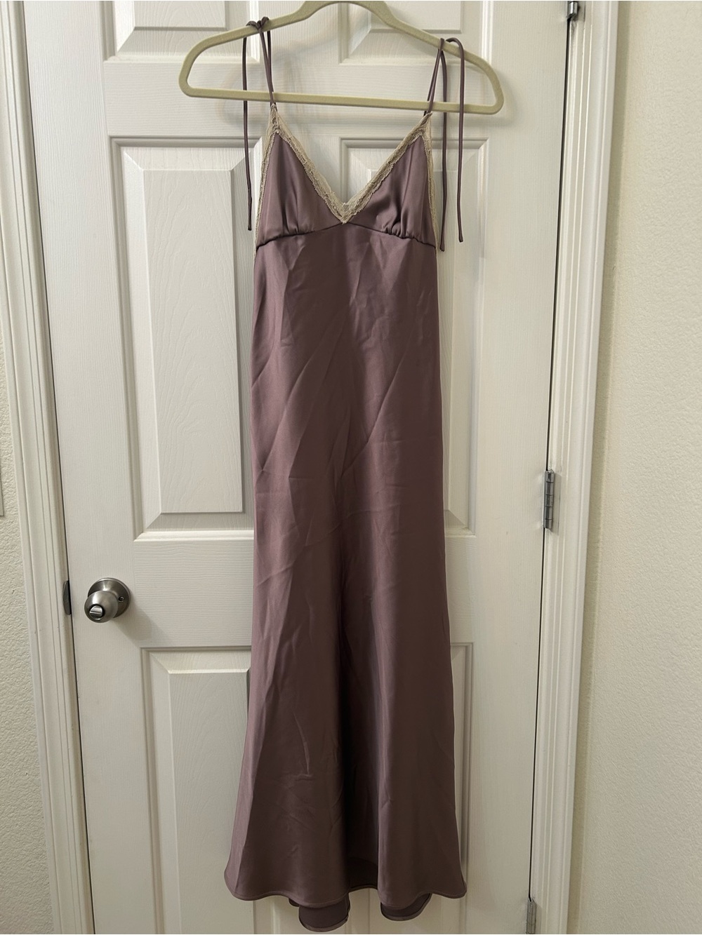 Zara mauve slip maxi dress with cream lace trim